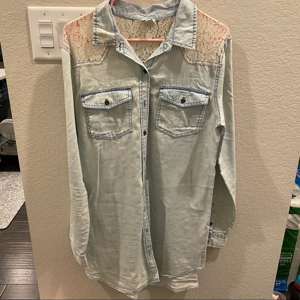 Forever 21 Washed Denim with Lace Trim